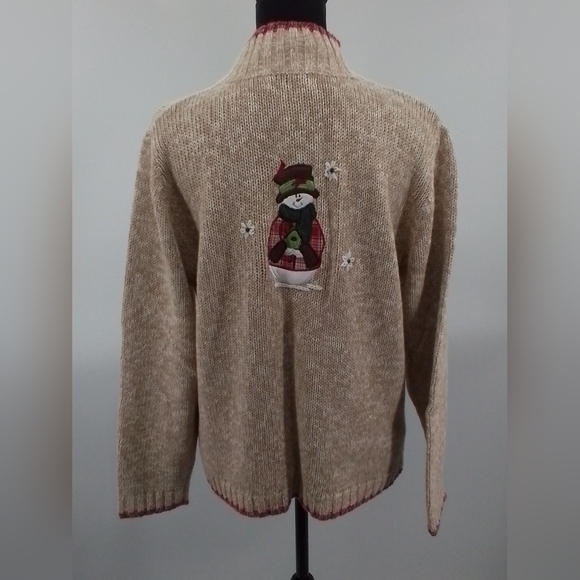 Timberlea Cream SNOWMAN With MITTENS 1/4 Zip Up Christmas Holiday Sweater Sz LG - Picture 5 of 7